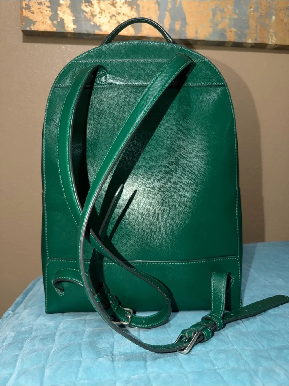 kate spade Emerald Green Saffiano Leather Backpack with Gold Hardware